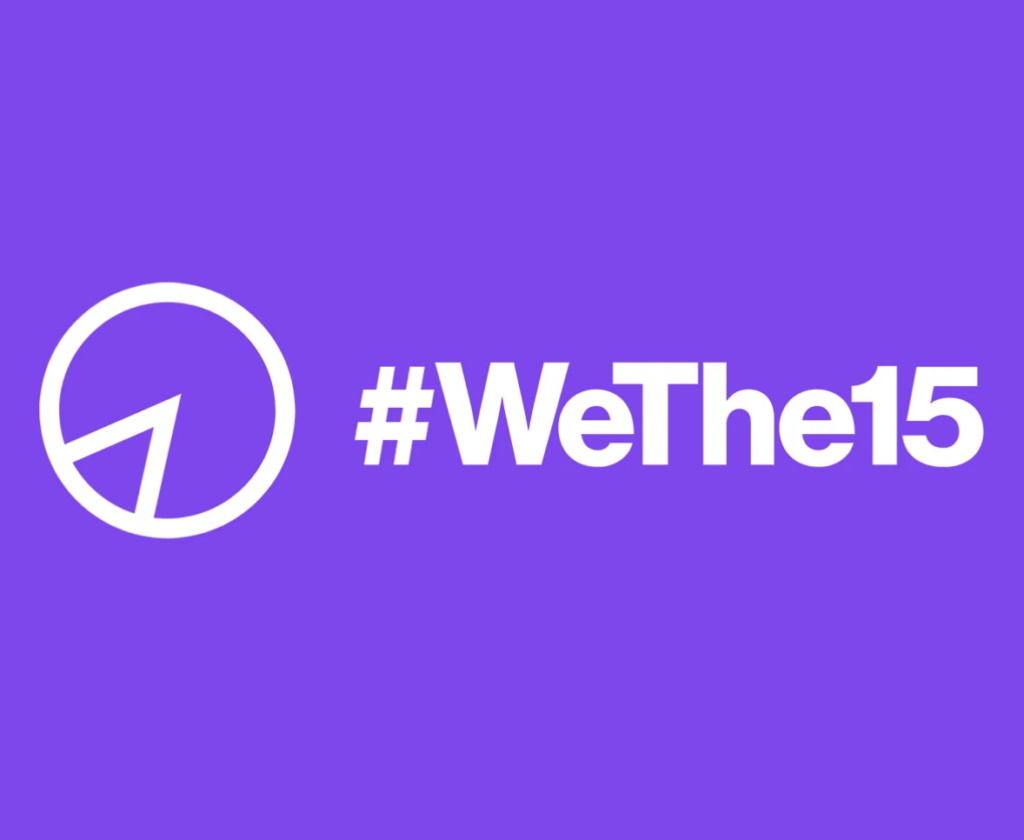 WeThe15 campaign logo against a purple background