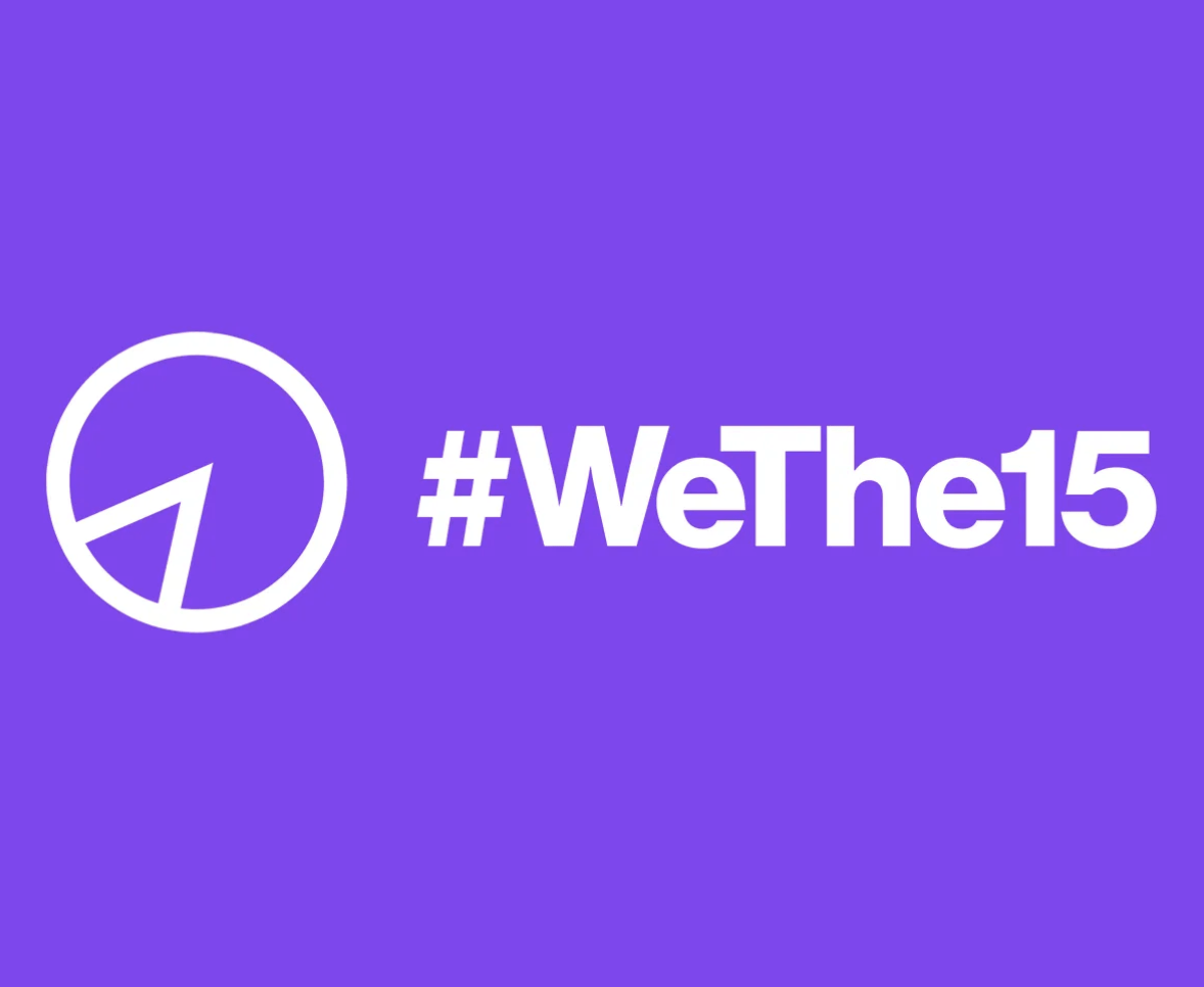 WeThe15 campaign logo against a purple background