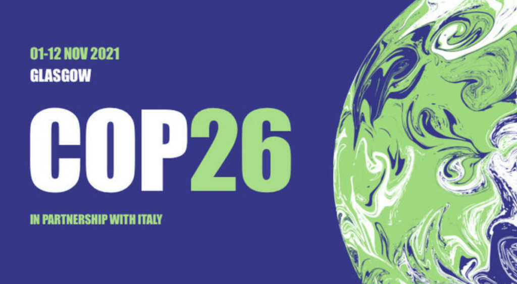 A green globe representing the COP 26 Climate Summit in Glasgow