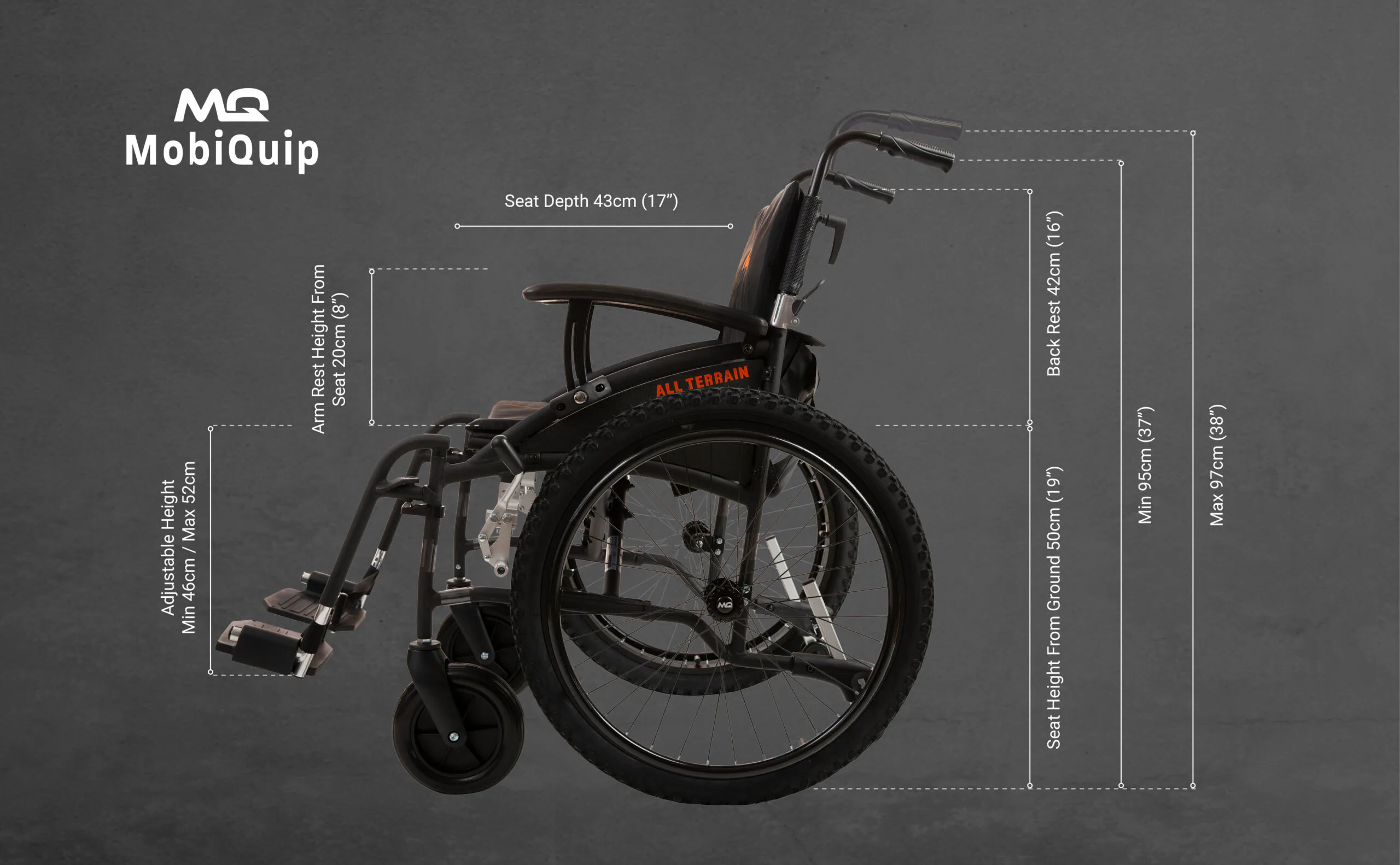 MobiQuip All Terrain Wheelchair dimensions