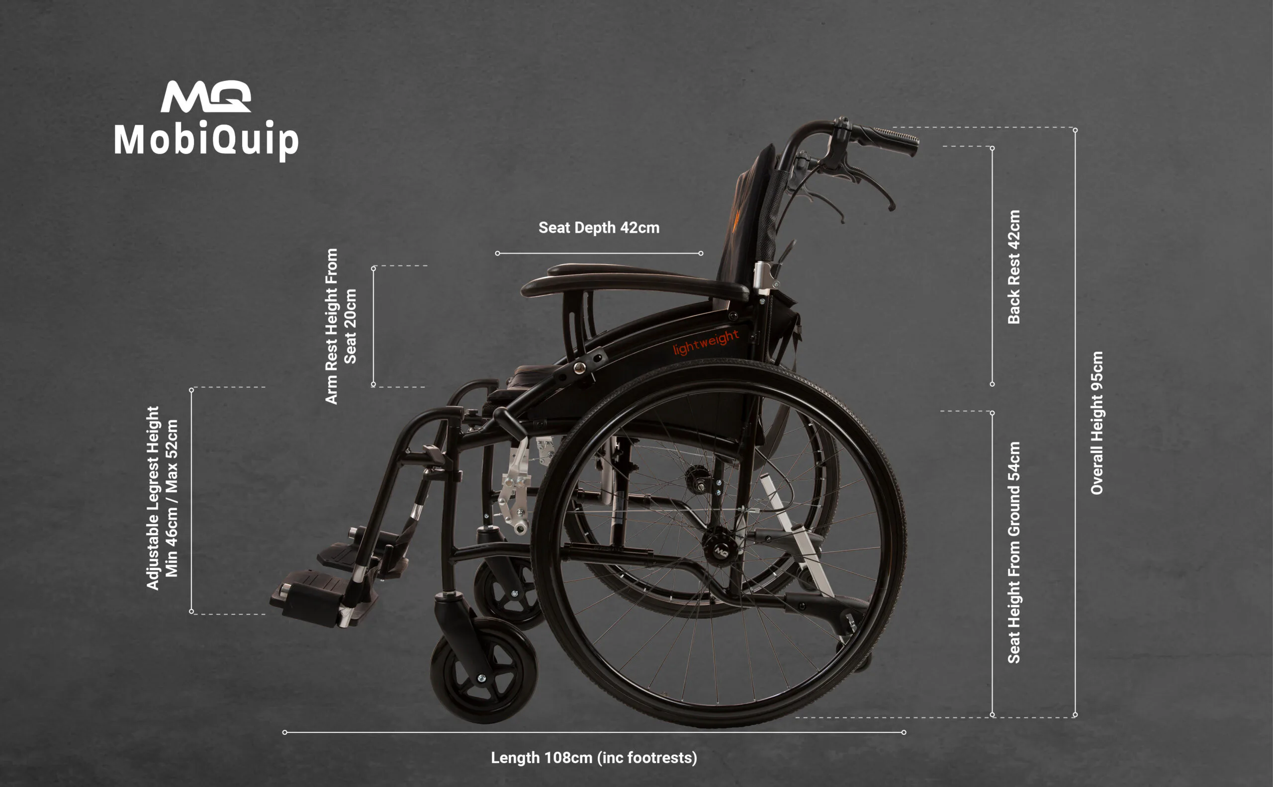 MobiQuip Lightweight Wheelchair dimensions
