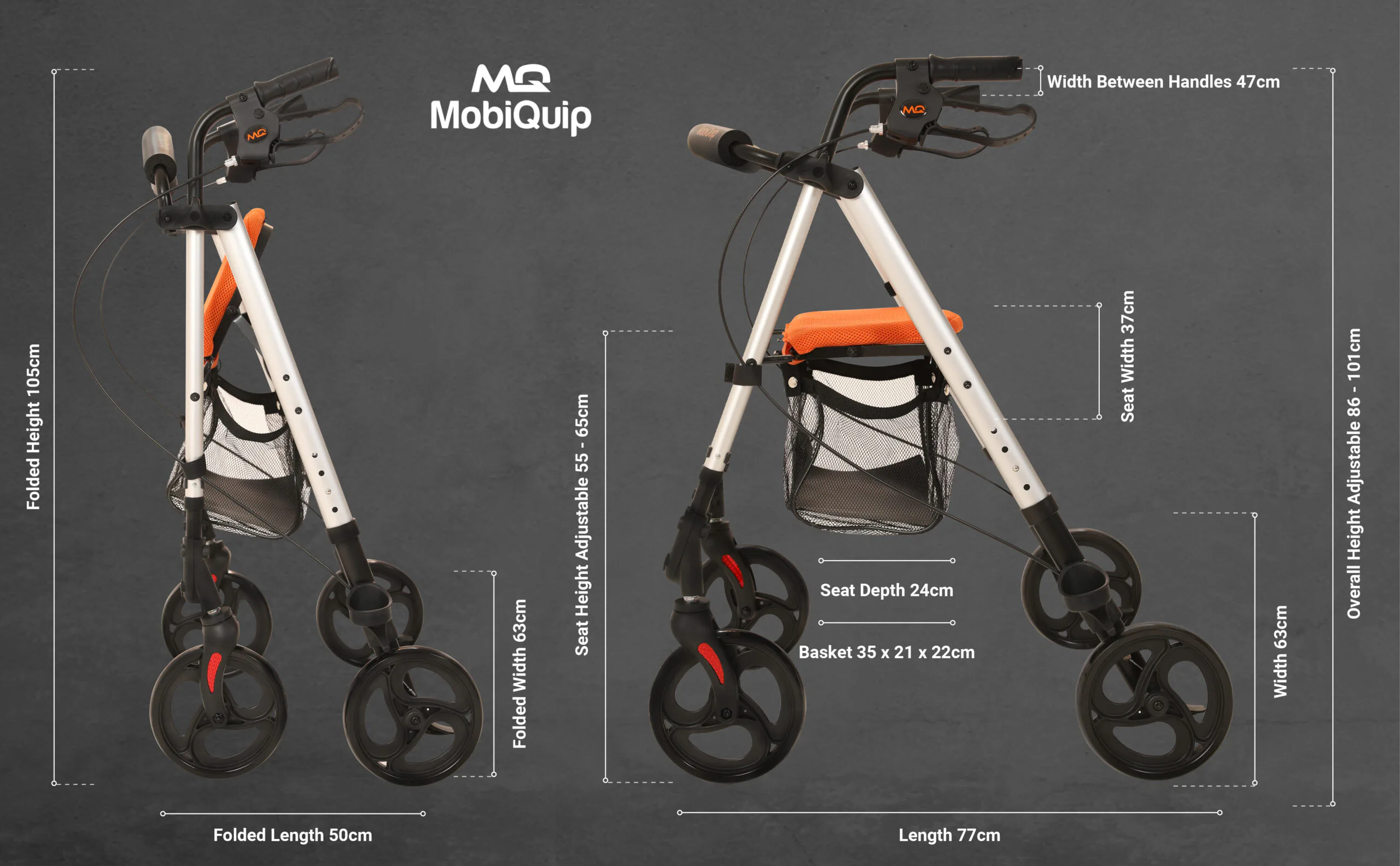 MobiQuip Aluminium Rollator dimensions